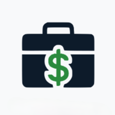 Flat icon of a briefcase with a dollar sign, symbolizing fraud and white-collar crime defense in the Twin Cities.